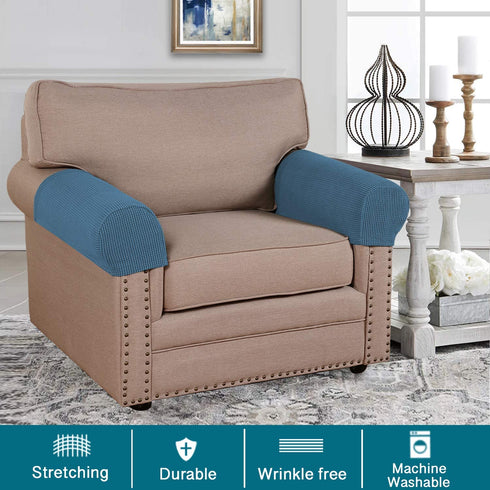 Stretch Armrest Covers for Chairs and Sofas Couch Arm Covers for Sofa Spandex Jacquard Armrest Covers Anti-Slip Furniture Protector Washable Armchair Slipcovers for Recliner Set of 4, Dusty Blue