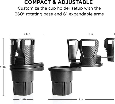 Limitless Dual CupStation - 2-in-1 Expandable Cup Holder with 360° Rotating Base Black