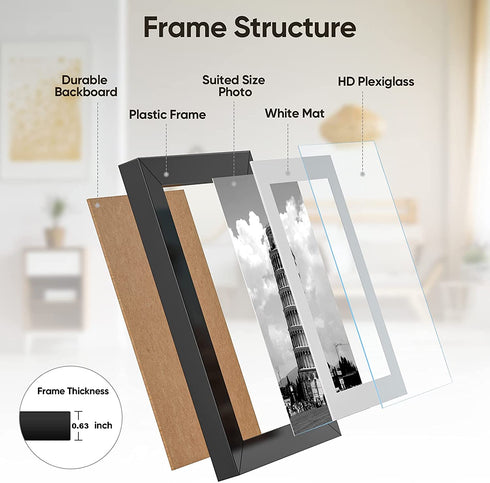 Nacial Picture Frames 5x7 Set of 4, Black Photo Frame, Display 4x6 Photo with Mat and 5x7 photo without Mat, Picture Frames Collage for Wall or Tabletop