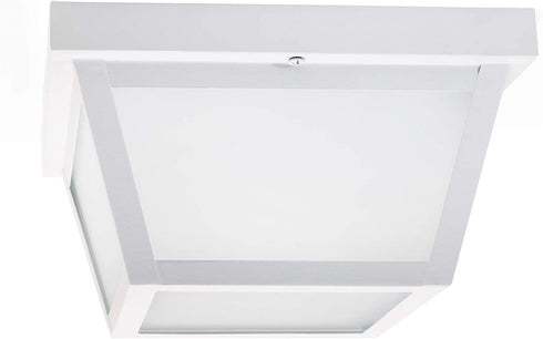 CORAMDEO 9.25? Square Ceiling Light, Porch Light, Entry, Outdoor Hallway, Damp Location, Built in LED Gives 125W of Light, 1200 Lumens, 3K, White Powder Coat Finish with Frosted Glass