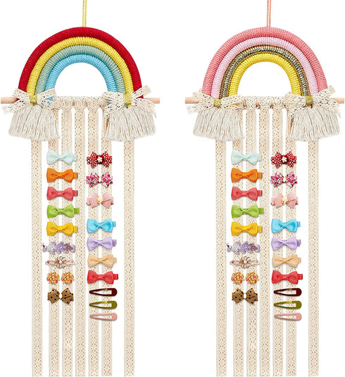 WILLBOND 2 Pieces Rainbow Hair Bows Holder Tassels Headband Organizer for Baby Girls Clips Organizer Wall Hanging Storage Decor Bedroom Living Room