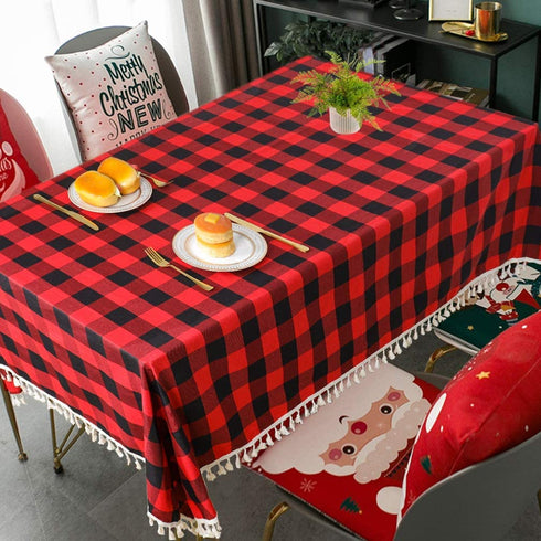 Partisout Buffalo Check Tablecloth Rectangle 56x80-Inch Red and Black Checked Tablecloth with Tassel Bluffalo Plaid Tablecloths Washable Cotton Linen Table Cover Gingham Table Cloths for New Year