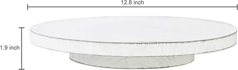 MyGift Vintage White Wood Lazy Susan Condiment Tray, 360 Degree Rotating Turntable Spice Rack Organizer