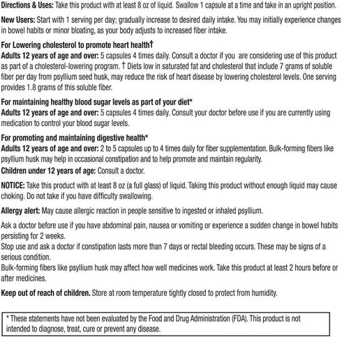 Guardian Fiber Capsules, Natural Psyllium Husk Supplement, 360 Count (520mg per Capsule), Fiber Pills
