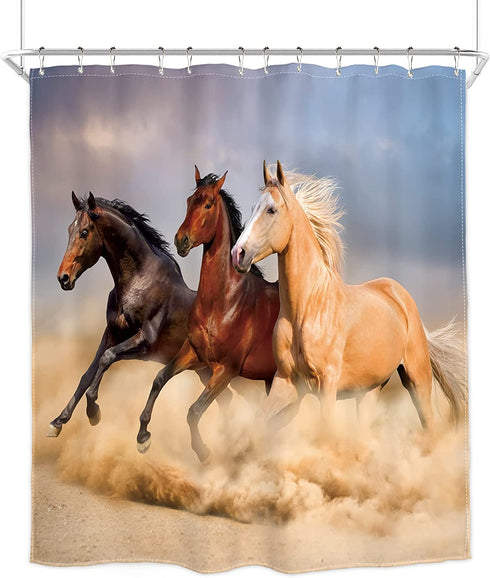 Homewelle Horse Shower Curtain 60Wx72L Inch Southwest Retro Cowboy Farm Galloping Herd Wilderness Running Sand Masculine Pasture Stallion Desert 12 Pack Shower Hooks Polyester Fabric Bathroom Bathtub