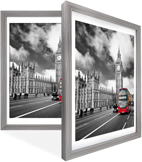 IkaLede 12x16 Rustic Picture Frames Display 11x14 Pictures with Mat or 12x16 Photos without Mat Solid Wood Grain Picture Frames Wall Art for Living Room Wall Mounting Decor