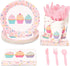 144 Pieces Cupcake Party Supplies, Paper Plates, Napkins, Cups and Cutlery (Serves 24)