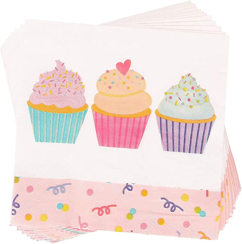 144 Pieces Cupcake Party Supplies, Paper Plates, Napkins, Cups and Cutlery (Serves 24)