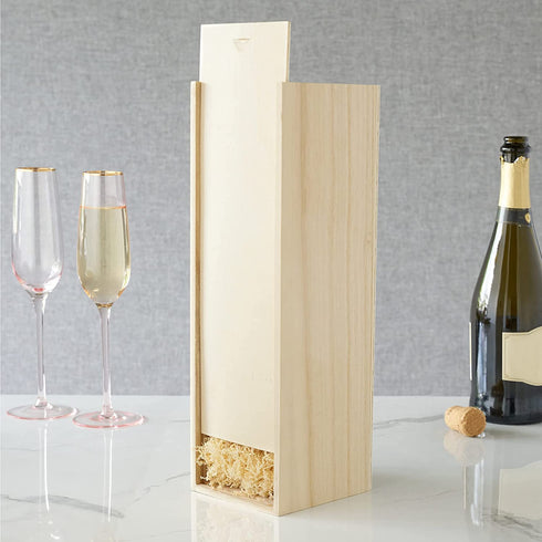 Twine, Single Bottle Wooden Decorative Wine Box with Lid, Great for Wine Accessory Sets, Exposed Wood Grain