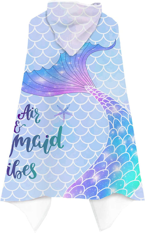 Bonsai Tree Mermaid Kids Hooded Beach Towel, Mermaid Tail Microfiber Hooded Poncho Towel for Girls 30?x50?, Mermaid Scales Pink Soft Absorbent Bath Towels Bathrobe with Hood for Swin Pool