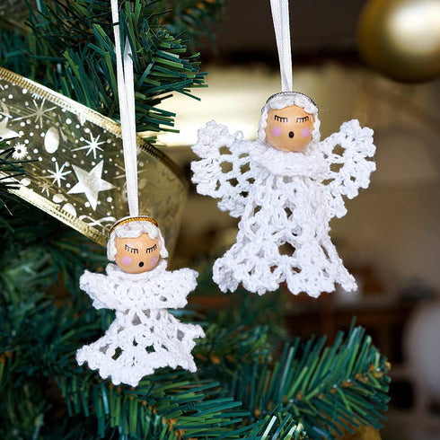 CDXCCSMYXGS Christmas Wooden Angel Ornaments White Angel, 6Pieces Handmade Crochet Wall Hanging Angel Pendant Decor Suitable for Home Decor DIY Hanging Crafts, 3IN