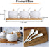 LUEUR Porcelain Condiment Jar Spice Container with Bamboo Lids, Ceramic Spoons & Wooden Serving Tray Ceramic 225ml Sugar Bowl Set of 3 For Kitchen W/Free Blackboard Adhesive Stickers 16 Labels