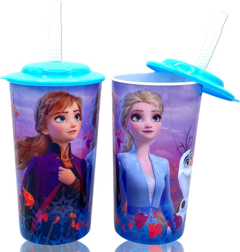Disney Frozen 2 Elsa Anna Drink Tumblers with Lid, Reusable Straw Set for Kids Girls Toddlers, Pack of 2 - Safe BPA free by Zak design