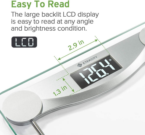 Etekcity Digital Weight Bathroom Scale, 6mm Tempered Glass Platform with Rounded Corner Design, Large Backlit LCD Display, Silver, 440 Pounds, 4 Piece Set