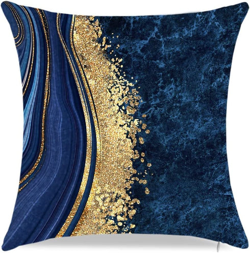 Throw Pillow Covers, Navy Blue Decorative Pillow Covers ,Blue and Gold Marble Pillowcase 18x18 inch, Couch Cushion Cover Set of 4 for Home Living Room Bedroom Sofa Decor Pillows
