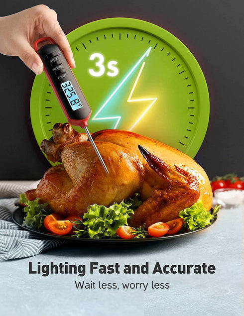 Hogadget Digital Meat Thermometer, Precise Instant Read Thermometer with Long Probe, Backlight Calibration Food Thermometer for Cooking Turkey Roast Steak Grilling BBQ Deep Fry Liquids