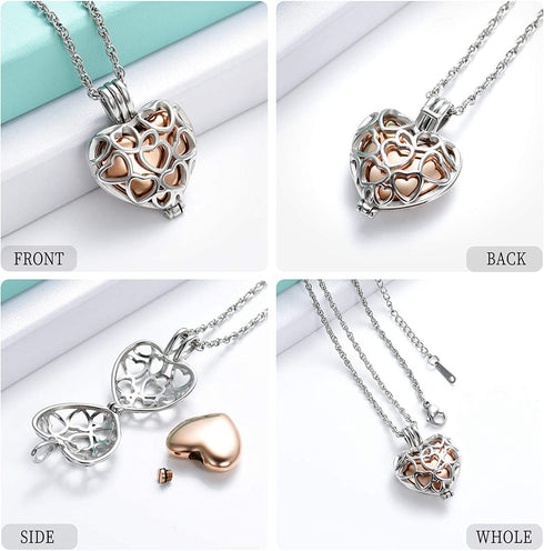 shajwo Cremation Jewelry Heart Urn Necklaces for Ashes for Women Flower Memorial Mini Keepsake Ashes Hollow Pendant
