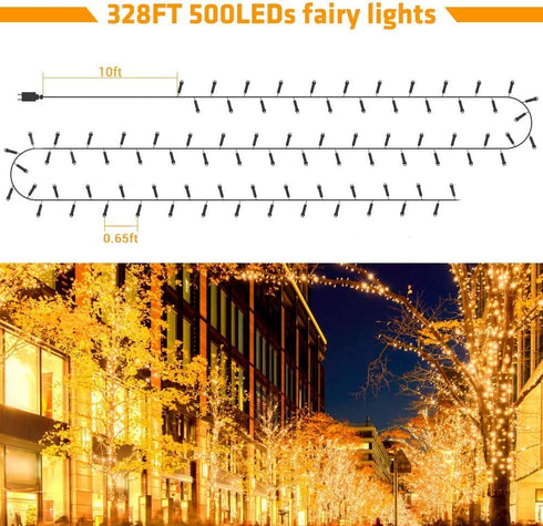 LED String Lights Outdoor, Elegear Long Strand 328FT 500 LEDs Valentine String Lights, Waterproof 8 Modes Indoor Outdoor Decorative String Lights for Parties Wedding Valentine's Decoration, Warm White