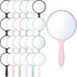 25 Pieces Handheld Hand Mirror Small Mirror Compact Portable Round Mirror Travel Makeup Mirror for Women Girls Travel Camping Daily Use (White, Pink, Black, Blue, Green)