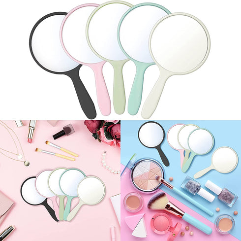 25 Pieces Handheld Hand Mirror Small Mirror Compact Portable Round Mirror Travel Makeup Mirror for Women Girls Travel Camping Daily Use (White, Pink, Black, Blue, Green)