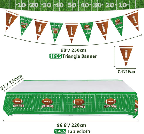 Football Theme Party Supplies - Includes Football Banner, Plates, Napkins, Cup, Tablecloth, Knives, Fork, Spoon and Straws for Boys Sports Theme Birthday Decorations, Serves 20 Guests
