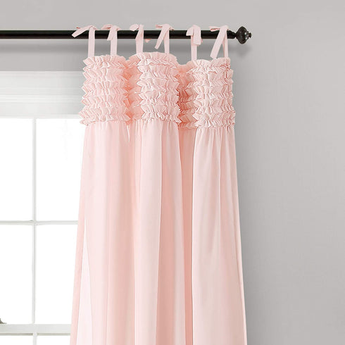 Lush Decor Lydia Curtains Ruffle Window Panel Set for Living, Dining, Bedroom (Pair), 84 in L, Blush