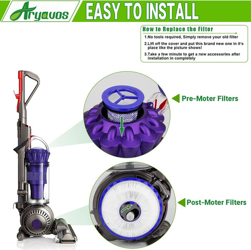Aryavos 2 Pack HEPA Post Filters & 2 Pack Pre Filters Replacement for Dyson DC41 DC65 DC66 UP13 Animal UP20 Ball Animal, Multi Floor and Ball Vacuums, Replace Part #920769-01&920640-01