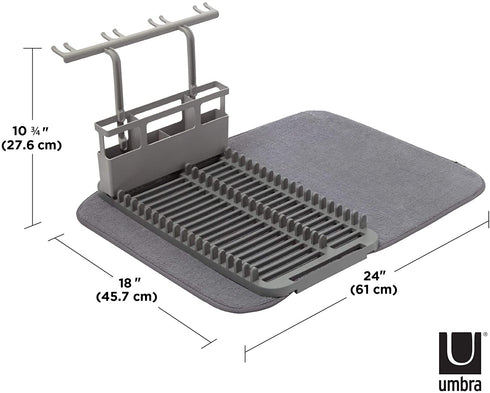 Umbra Udry Rack and Microfiber Dish Drying Mat-Space-Saving Lightweight Design Folds Up for Easy Storage, Standard w, Charcoal
