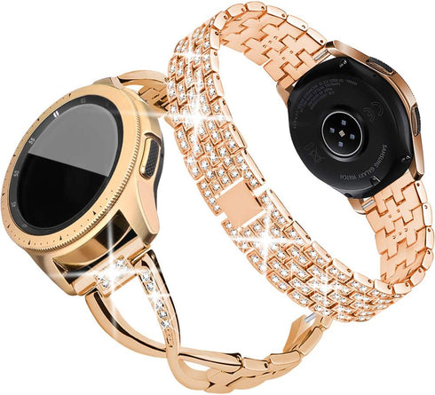 Supoix Compatible for Samsung Galaxy Watch 4/Watch 5 40mm 44mm/Galaxy Watch 3 41mm/Galaxy Watch 42mm/Active 2 Band, 2 Pack 20mm Women Jewelry Bling Metal Replacement Strap (Rose gold)