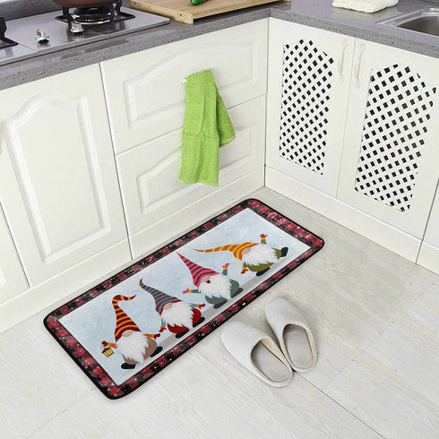 Christmas Gnomes Kitchen Rug Red Black Plaid Winter Snow Floor Comfort Mats Bath Rugs Entryway Welcome Non Slip Area Rug for Bedroom Living Room Doormats Home Decor 39" X 20"
