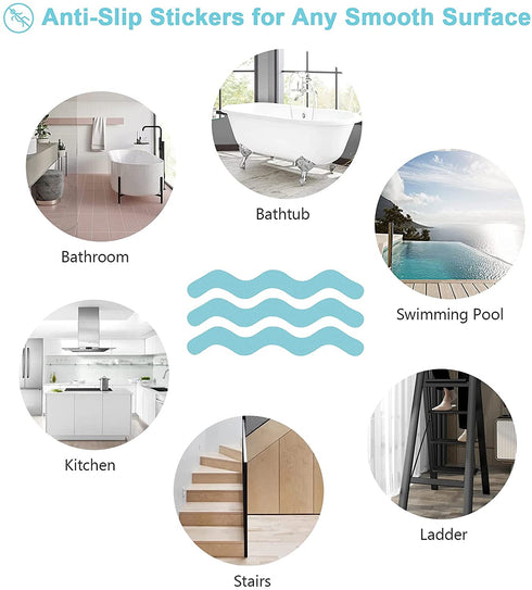 DHNLW Non-Slip Bathtub Stickers, 24 PCS Anti Slip Bath Shower Strips Waterproof Safety Treads Adhesive Decals with Premium Scraper for Bath Tub Shower Stairs (Blue)