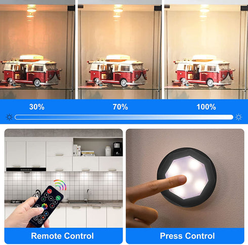 MFOX Under Cabinet Led Lighting, Closet Lights|Puck Lights with Remote, RGB Color Changing Dimmable Lighting¦ (Black, 6 Packs)
