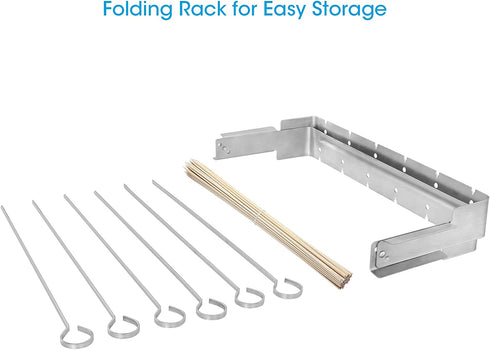 Unicook Upgraded Stainless Steel Barbecue Skewer Shish Kabob Set, 6pcs 13.5"L Skewer Sticks with Foldable Large Grill Rack, Keeps Kabobs from Sticking to the Grill Grate, 50pcs Bamboo Skewers as Bonus