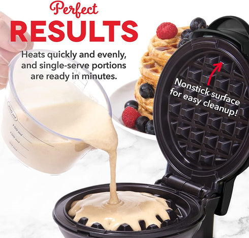 DASH Mini Waffle Maker (2 Pack) for Individual Waffles Hash Browns, Keto Chaffles with Easy to Clean, Non-Stick Surfaces, 4 Inch, Black