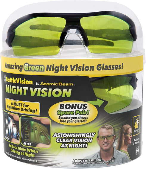 Battlevision Polarized Sport Vision Glasses for Driving at Night Protect Eyes from Blinding Headlight Glare, Green Lenses, 6 in