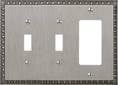 Amerelle Egg & Dart Double Toggle/Single Rocker Cast Metal Wallplate in Antique Nickel