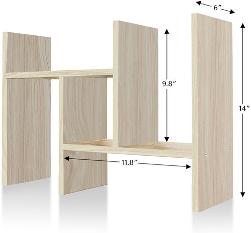 Jerry & Maggie - Desktop Organizer Office Storage Rack Adjustable Wood Display Shelf - Free Style Double H Display - True Natural Stand Shelf - White Wood Tone