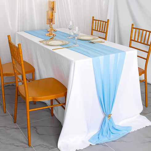 ShinyBeauty Chiffon-Table-Runners 2pcs 29x120 Inch Boho Table Decor Baby Blue 10Ft Long Sheer-Table-Runner for Rustic Wedding Baby Shower Bridal Table Decoration