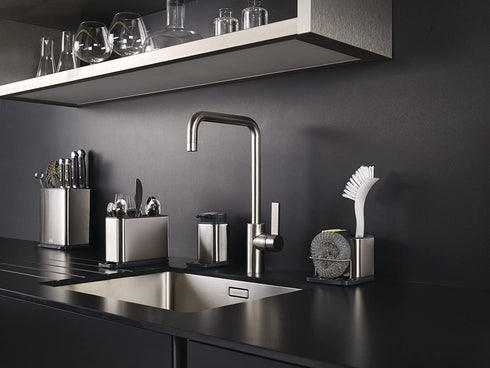 Joseph Joseph Surface Sink Caddy Stainless Steel Sponge Holder Organizer Tidy Drains Water for Kitchen, Small, Silver