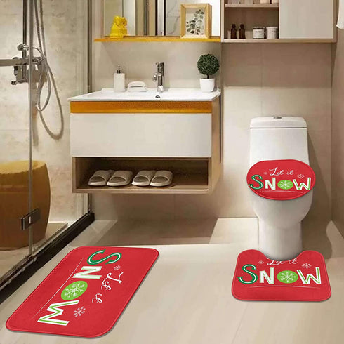 ArtSocket Bathroom Rugs and Mats Sets 3 Piece,Bathroom Rugs Non Slip, Christmas Let It Snow Red Abstract Absorbent Microfiber Memory Foam Bath Mat Machine Washable Bathroom Floor Mats