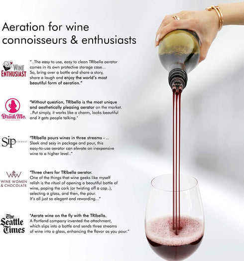 TRIBELLA - Air Speed Wine Aerator with Single-Injected Polycarbonate Spouts, Handmade Easy-to-Use, No-Drip Wine Pouring Device, Red Wine Decanter, Wine Pouring Accessory