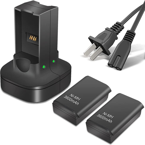 2 Pack Rechargeable Battery with Dual Charging Station Dock for Xbox 360 Controller