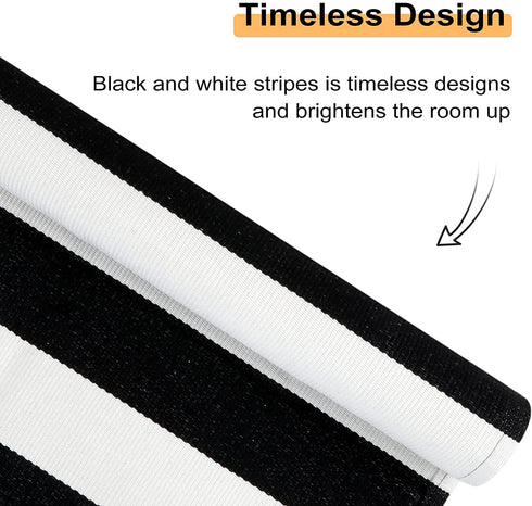 Black and White Outdoor Runner Rug 27.5'' x 43'',Washable Striped Layered Doormats Front Porch Rug Farmhouse Check Entrance Carpet for Welcome Mat/Indoor/Laundry Room