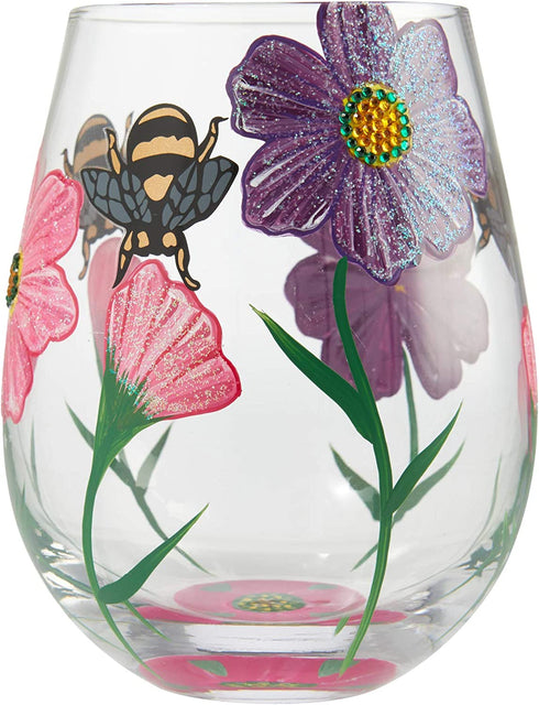 Enesco 6006287 Designs by Lolita My Drinking Garden Hand-Painted Artisan Stemless Wine Glass, 20 Ounce, Multicolor