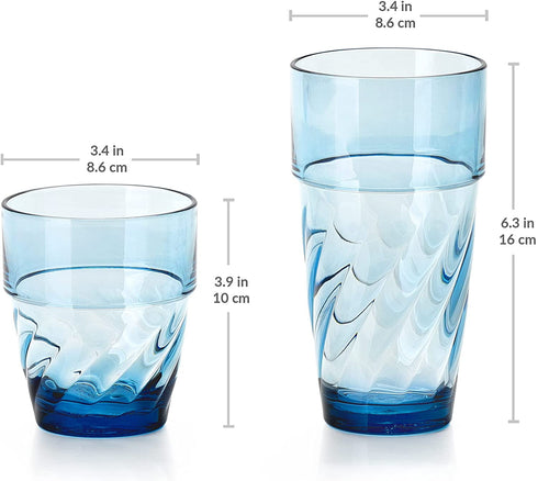 Cupture Bistro Unbreakable Drinking Glasses, 20 oz / 12 oz, 4 Pack (Misty Blue)