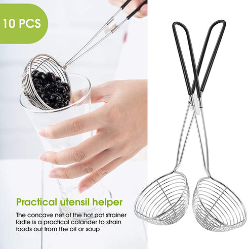 Hot Pot Strainer Scoops, Stainless Steel Hot Pot Strainer Spoons 2.5 inch Mini Mesh Skimmer Spoon Asian Strainer Ladle with Handle (Black,6 Pieces)