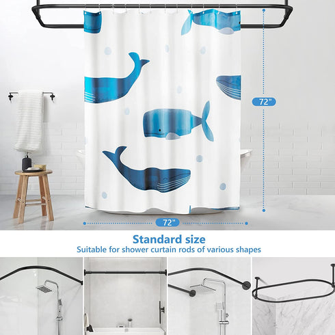 Feagar Fabric Shower Curtain for Bathroom, Blue Cute Whale Shower Stall Curtain with 12 Reinforced Grommets and Hooks, Weighted Hem, Waterproof, Machine Washable, Kids Bathtub Hotel Decor, 72"W x 72"H