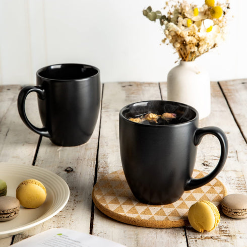 AmorArc Coffee Mugs Set of 6, Ceramic coffee mugs with large handle for Men Women friends, 16oz Coffee Mugs for Coffee,Tea,Latte,Cocoa. Easy to Hold&Clean, Dishwasher&Microwave Safe, Matt Black