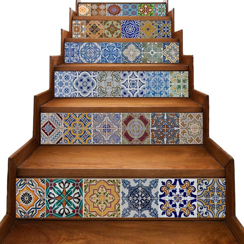 yazi Stair Stickers Decals Peel and Stick Viny Tile Backsplash Stair Brick Pattern Stair Riser Refurbished Stair Treads Decals Removable Staircase murals Christmas Decorate 7''W x 39''L (Set of 6)