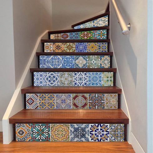yazi Stair Stickers Decals Peel and Stick Viny Tile Backsplash Stair Brick Pattern Stair Riser Refurbished Stair Treads Decals Removable Staircase murals Christmas Decorate 7''W x 39''L (Set of 6)